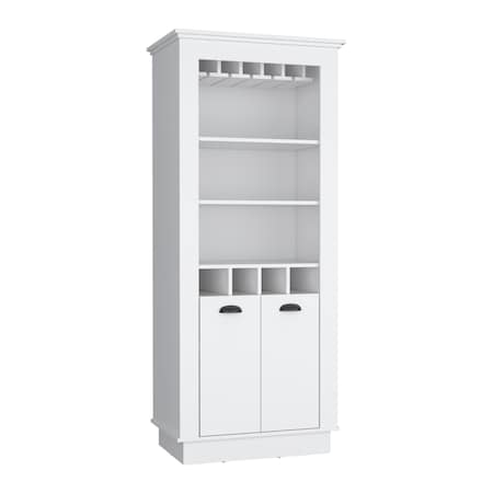 Tuhome Juniper Kitchen Island with Large Top Surface. Double Door Cabinet. and Open Shelves -White/Onyx IBO8910
